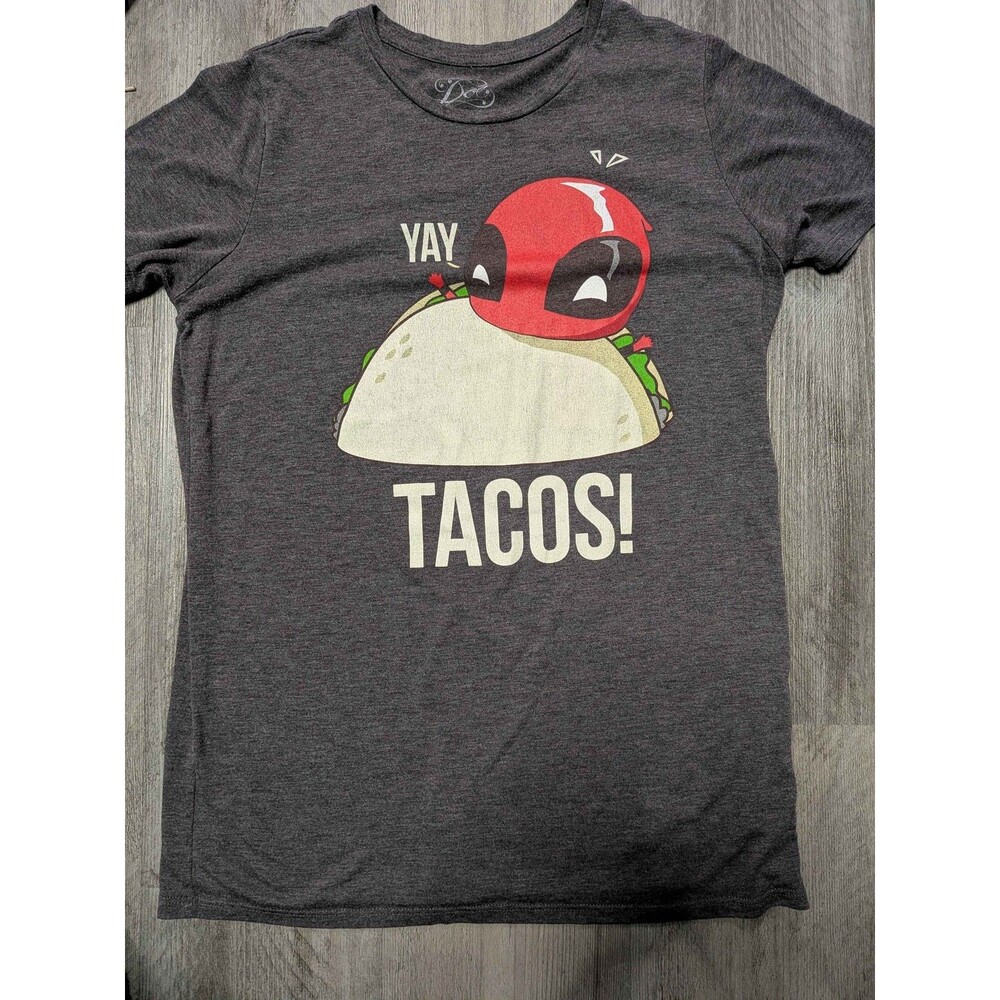 Marvel Deadpool Funny Tacos Graphic T-Shirt Men's M Heather Gray Tee